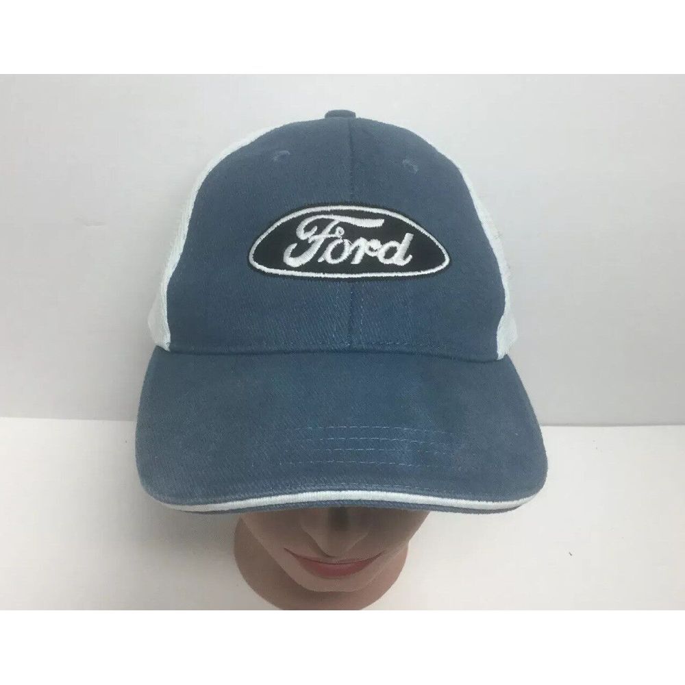 Licensed Ford Logo Hat Blue White Mesh-back strap-back Baseball Trucker Cap